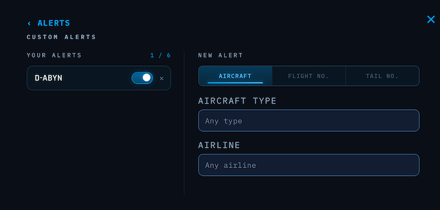 Skyby custom alert settings